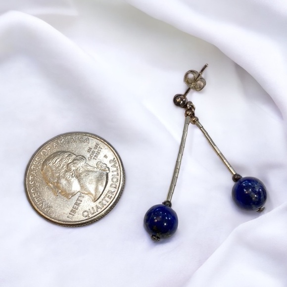 Vintage Lapis Sterling Silver Dangle Earrings - Picture 2 of 2